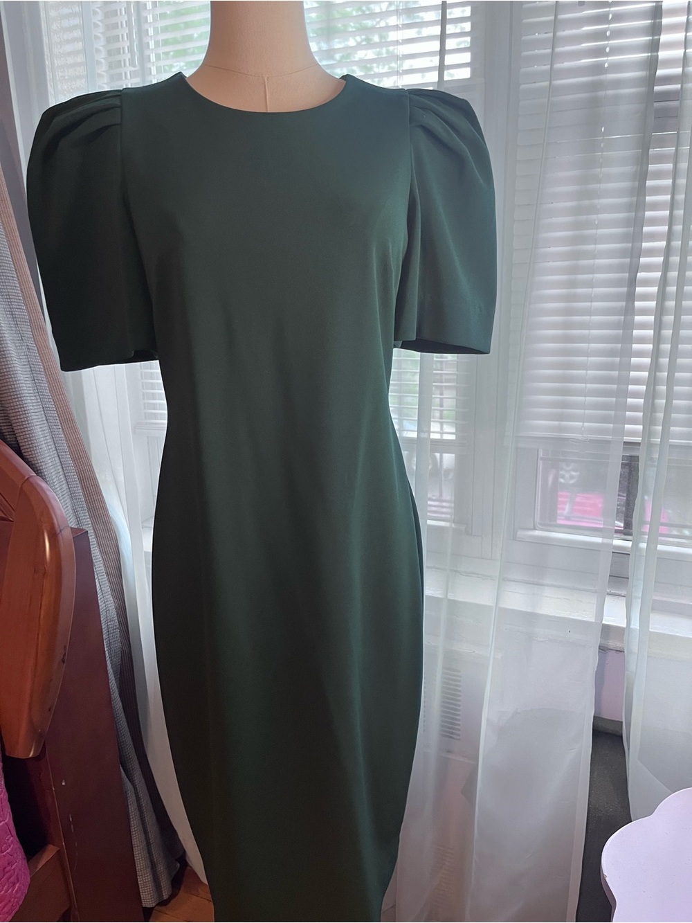 Calvin Klein Emerald Green Puff Sleeve Midi Dress